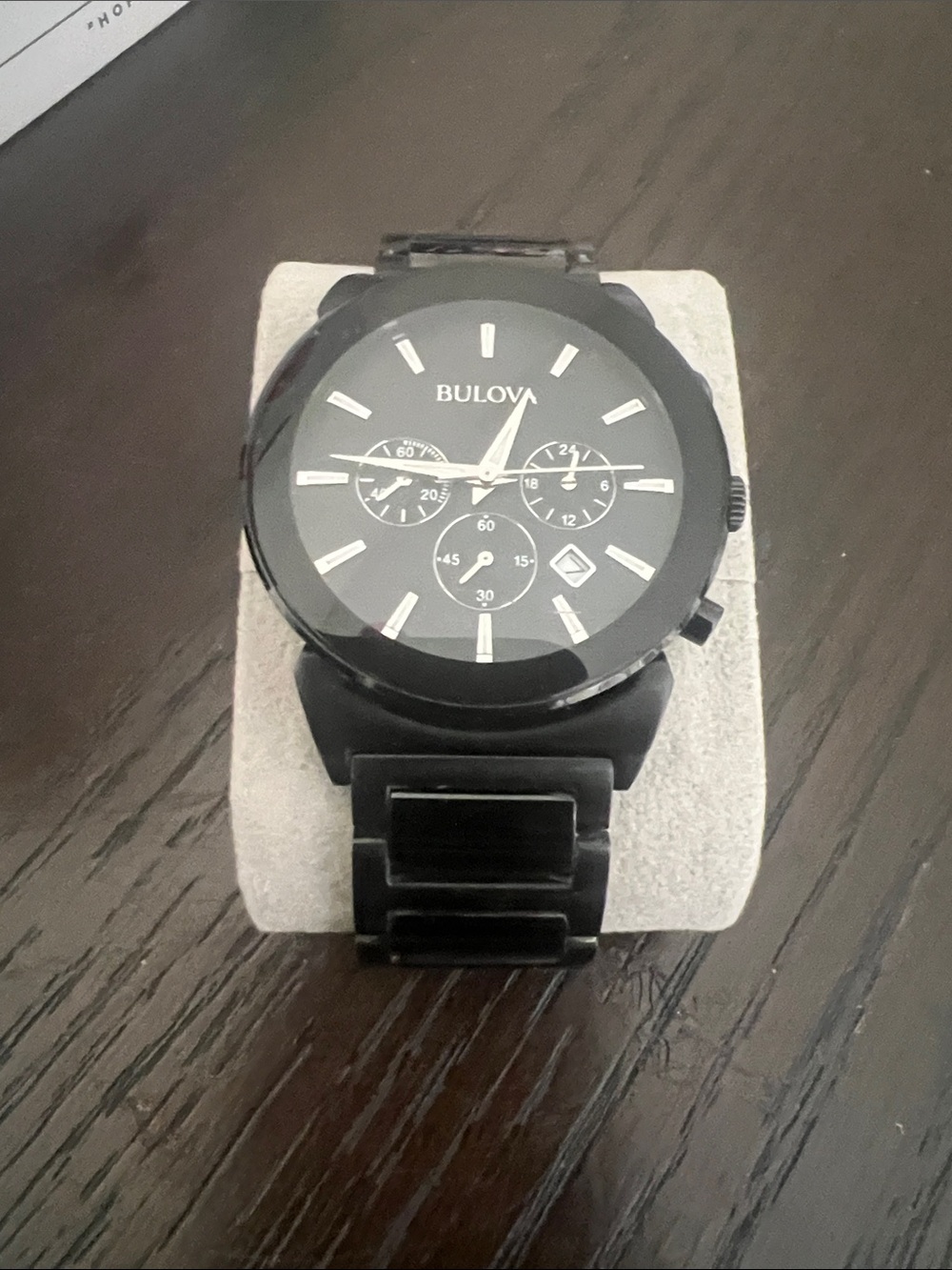 Bulova Black Stainless Steel Chronograph with Silver Accents